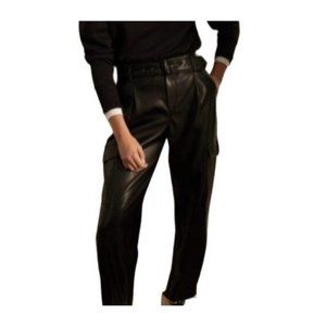 Karl Lagerfeld black faux leather pants size 2 distressed casual style trousers